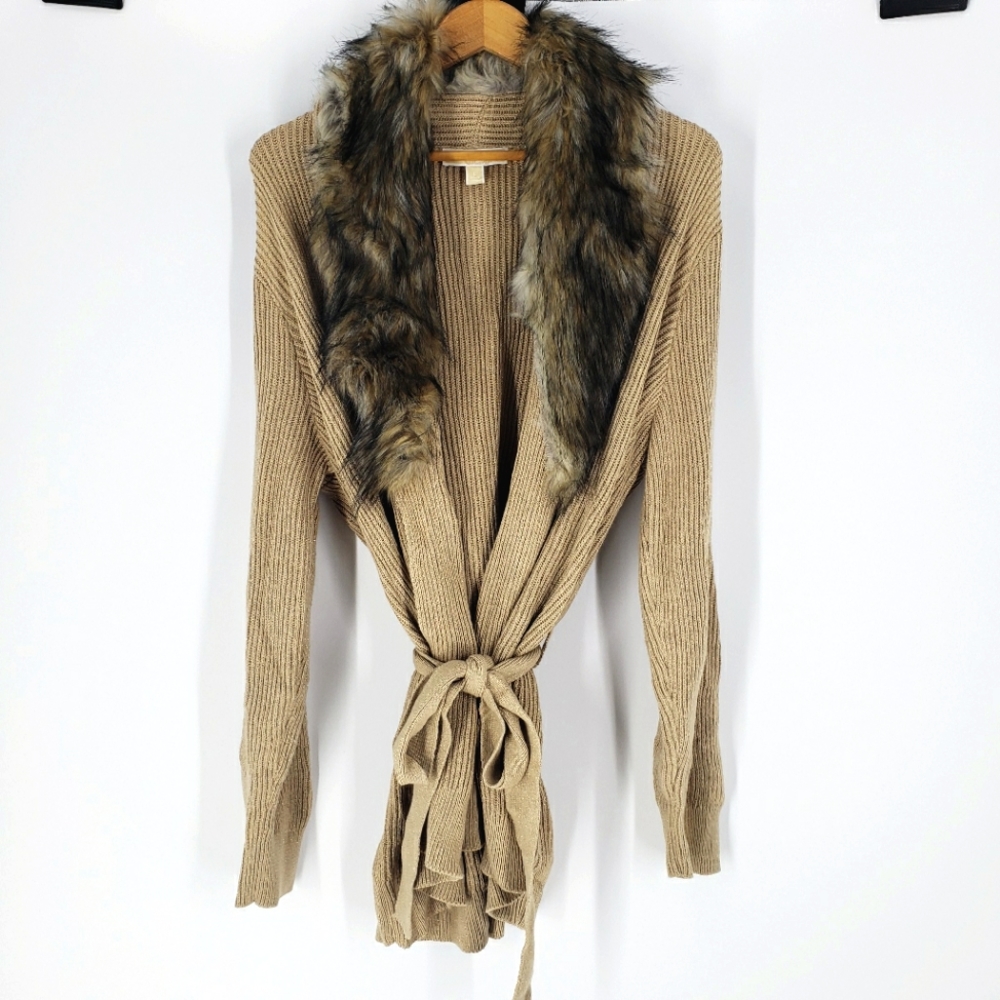 Michael Kors Metallic Faux-Fur-Trim Cardigan Sweater